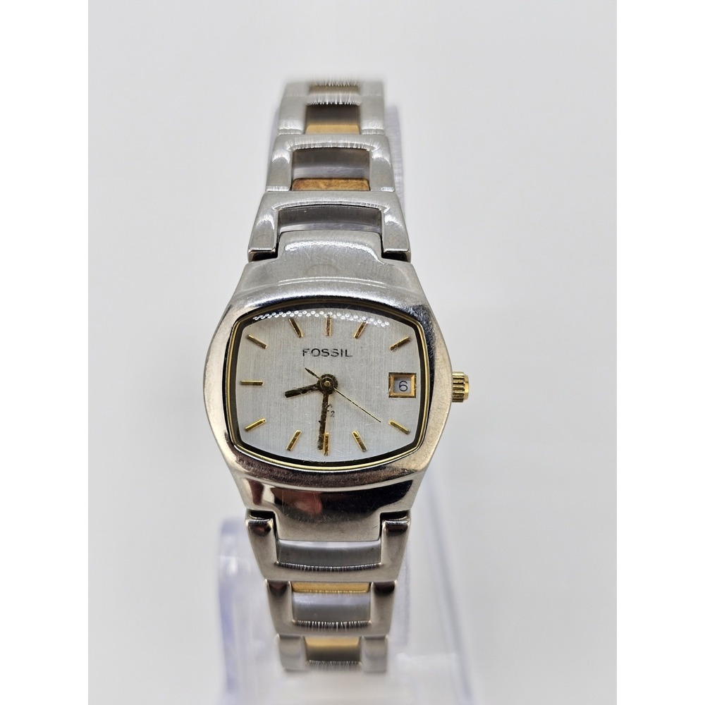 Fossil Women's Watch‎ 24MM Gray Dial Two Tone Bracelet Bands 6.5" NEW Battery